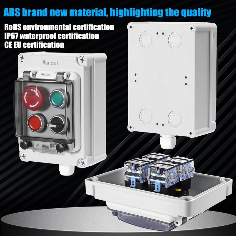 Manesi Push Button Switch IP67 Outdoor Waterproof Button Switch Box Emergency Stop Button Switch,Red/Green Instantaneous Button Switch and Selection Switch with Protective Cover Anti-Misoperation Switch - Image 4